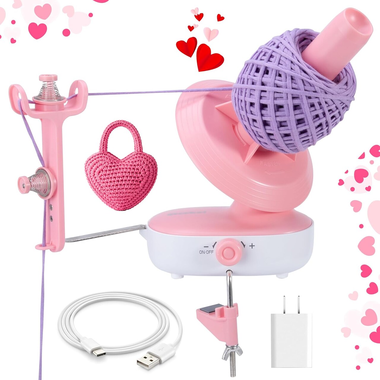 Electric Yarn Winder – 10oz Large Capacity Wool Ball Winder with Dual-Spring Tension & Stepless Speed Control